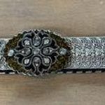 Belt OSFM Metal Silver Tone Elastic Stretch Oval Buckle w/ Enamel & Bling Vtg Photo 0