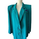 Vintage 90s Two Piece Lifestyle Green Pant And Jacket Set Open Front Shoulderpad Size 14 Photo 2