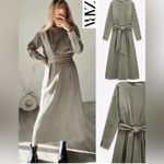 ZARA  Linen Blend Midi Khaki Belted Dress Size XS Photo 1