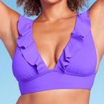 Shade & Shore Ruffle V-Neck Longline Triangle Bikini Top Purple M Photo 1