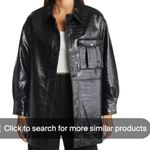 Open Edit  Croc Texture Faux Leather Shirt Jacket, Black, Size S Photo 1