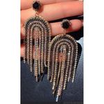 Rhinestone Drop Tassel Earrings Black Silver Party Summer Vacation Photo 0