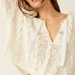 Free People  Dainty Bell Sleeve Robyn Cardi Cardigan Sweater Bright White Large Photo 0