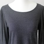 Max Studio  Cotton Black White Stripe Scoop Balloon Long Sleeve Blouse Top Medium Photo 2