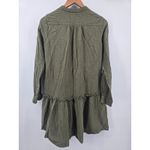 Maeve  Anthropologie Gauze Shirt Dress Olive Green Button Front Ruffle Hem Size 2 Photo 2