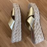 Michael Kors KORS Gold Leather Criss Cross Platform Wedge Espadrille Sandals 9.5 Photo 6