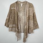 Chico's cardigan size M 100% linen crochet open front cropped aztec boho Photo 9
