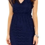 Fossil Penny Lace Dress M Bohemian Cap Sleeve V-Neck Elastic Waist Scallop Navy Photo 0