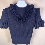 H&M  Womens Size 8 Black Ruffle Trim Cable Knit Pullover Mock Neck Sweater Career Photo 0
