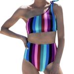 Old Navy Multicolor Stripe Single Shoulder Bikini Top Womens Large Photo 4