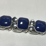 Navy Blue and Silver Stretch Bracelet with Intricate Design Photo 2