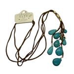 C.I.T.Y. Tassel Boho Necklace Long Brown Leather Faux Turquoise Gold Tone NEW Photo 4