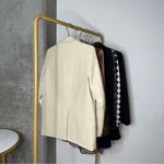 ZARA New  Beige Cream Oversized Faux Leather Boxy One Button Blazer Photo 7
