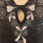 Vintage Patchouli Silk Beaded Sequin Keyhole Cocktail Mini Dress Black L Size L Photo 4