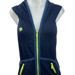 Descente Blue Zip Up Sleeveless Open Back Hooded Pockets Activewear Vest Tops 6 Photo 0