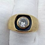14KT HGE Gold Electroplate Art Deco Ring w Large CZ Stone Sz 10 Textured Vintage Photo 0