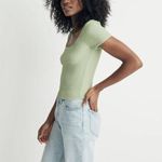 Madewell Popcorn White Square Neckline Ribbed Cropped Cap Sleeve Top Size Large Photo 5