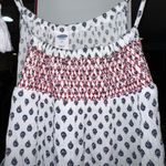 Old Navy White and Red Patterned boho blouse with tasseled shoulder tie - MEDIUM Photo 4