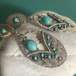 Silver Tone Turquoise Dyed Howlite Southwestern Earrings with Ornate Metalwork Photo 1