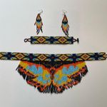 Handcrafted Multicolor butterfly Beaded Necklace with bracelet and Earring Set Orange Photo 1