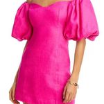 RHODE Dali Linen Puff Sleeve Dress Pink. Size 10 Pink Photo 0