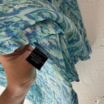 Ava & Grace Size Small Blue Green‎ Ikat Artsy Art Funky Rayon Roll Tab Blouse Photo 4