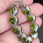 Stainless Steel Simulated Diamond Avocado Green Peridot Inside Out Hoop Earrings Photo 11