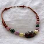 Vintage African Beaded Earth Tone Tribal Necklace Pink Photo 1