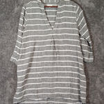 Garnet Hill  Linen Tunic Dress Gray N White Raw Hem Womens Small Photo 0