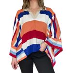 Mersea Womens Lagenlook Multi Chak Chel Polo Oversized Striped Poncho Sweater OS Orange Size undefined Photo 0
