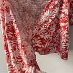 Madewell  Linen Blend Floral Wrap Top Red White Short Puff Sleeves V-Neck Smocked Photo 5