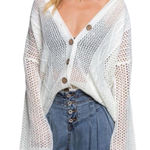 POL Open Knit Hooded Long Sleeve Boho Loose Fit Ivory Cardigan SMALL Photo 0