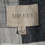 Moon River  Buffalo Plaid Top Shirt Black White Linen Peplum Button Puff Sleeve Photo 3