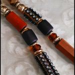 Amber Crystal and Natural Wood Necklace Set Brown Photo 3