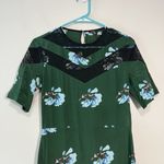 Maje  Rowers Imprime Green Floral‎ Midi Asymmetrical Hem Lace Neck Dress Size 1 Photo 5