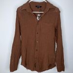 Olivaceous Brown Button Up Shirt Small NWT Raw Unfinished Hem Long Sleeve Photo 9