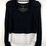Maeve Anthropologie sweater women's Medium blue white open fisherman knit work Photo 0
