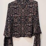Primark floral ruffle bell sleeve blouse black size 6 Photo 3