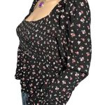 Daisy & Delilah Boho Black Floral Top Smocked Bodice Long Bell Sleeve Women’s M Size M Photo 2