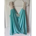 Double Zero Women’s Teal Lace Sheer‎ Tank Top M Medium Y2K  Blouse (Box C) Photo 4