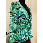 Notations Women's Layered Look Stretch Blouse, 3/4 Sleeves, Black Ring GUC Green Size L Photo 1