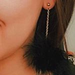 Handmade White Fluffy Feather Dangle Gold Chain Earrings  Photo 3