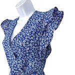 Monteau Floral Ruffle Sleeve Wrap Peplum Blouse Blue White Size Small Photo 3