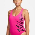 Nike NWOT  Women's Multi Logo U Back One Piece Swimsuit Large Pink Photo 0