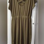 Halara NEW- Boat Neck Short Sleeve Backless Crisscross Curved Hem Midi Dress Photo 1