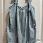 New In Boutique Bow Overall Dress, Raw Hem Details, Medium Blue Photo 0