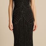 Parker Black Fully Beaded Art Deco Evening Gown Mesh Illusion Maxi Dress Size 4 Photo 0