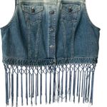 Chico's  Denim Boho Fringe Cowgirl Vest Womens L Button Down 3 Pocket Blue Jacket Photo 6