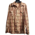Western Plaid Shirt Long Sleeve Snap Button Cowboy Rodeo Style Size XL Brown Photo 0