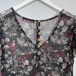 Gypsy 05 Women M Black Cream Red Floral Midi Dress Sheer Flutter Sleeve Hanky Photo 7